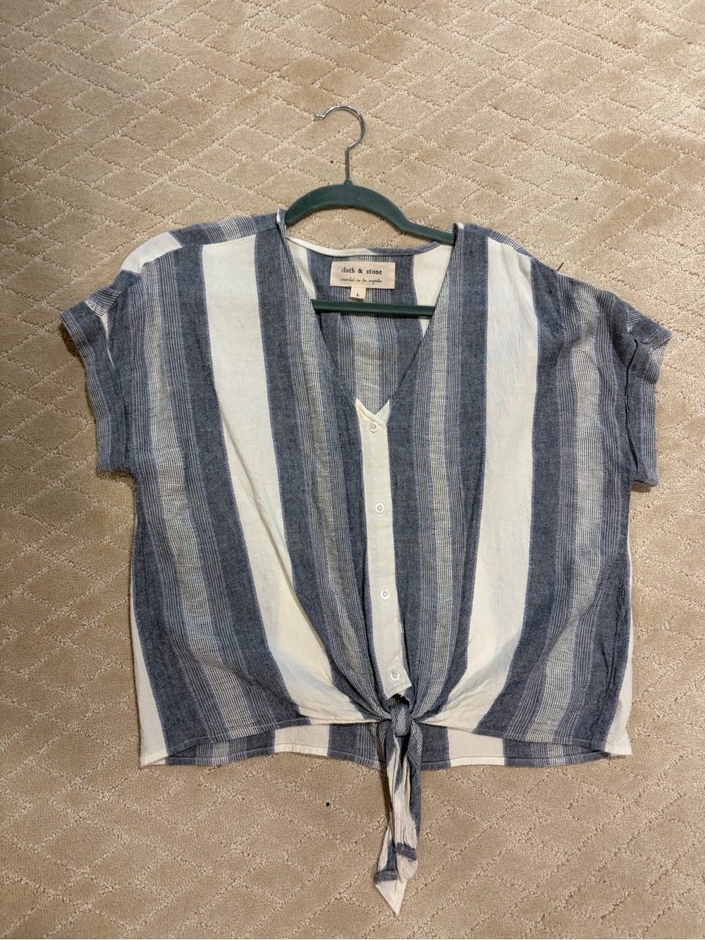 cloth & stone Navy and White Striped Tie-Front Button Shirt